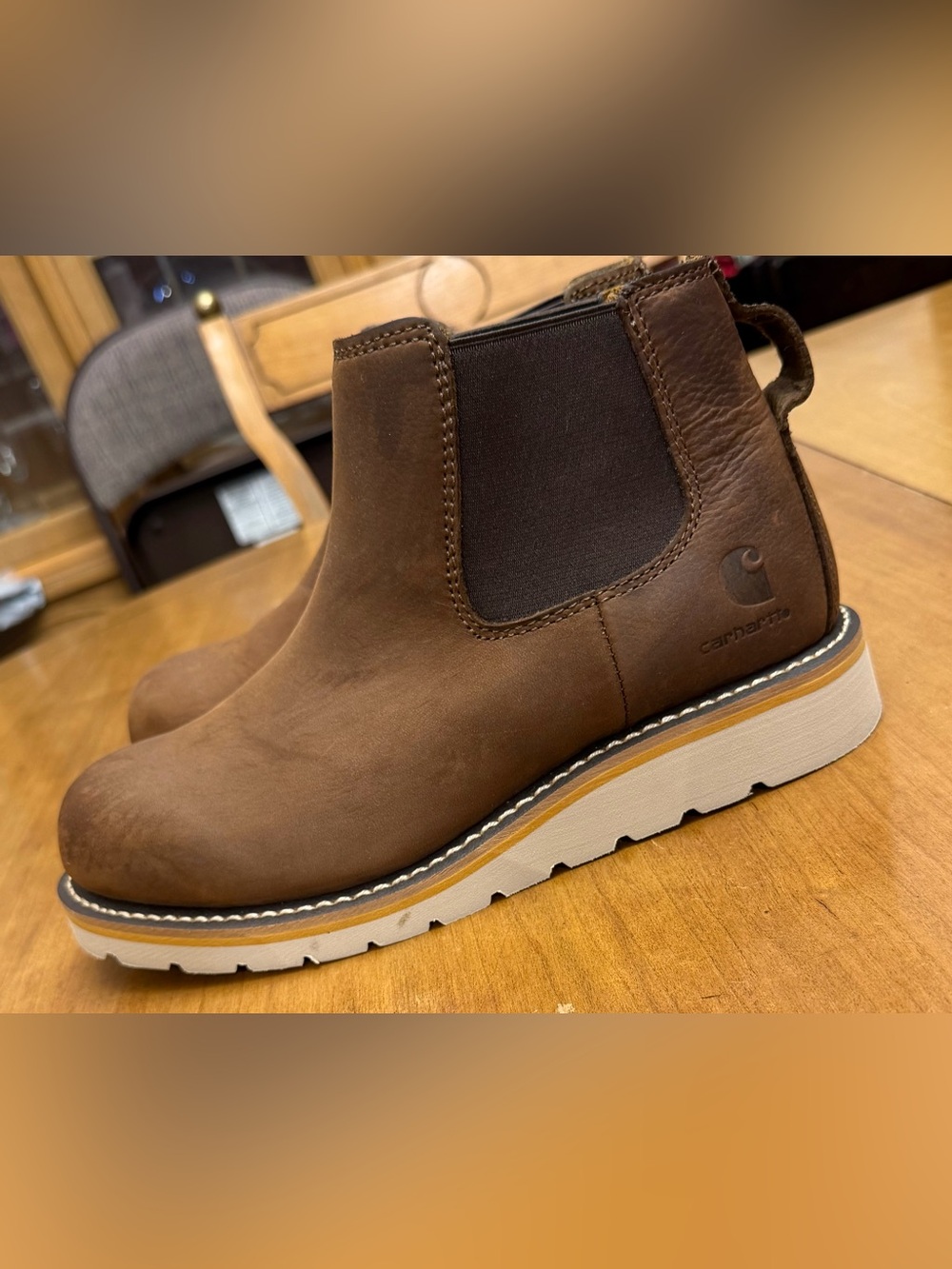 Carhartt Leather Wedge Chelsea Boots Brown | Farmhouse Cabincore Utility Fall |8